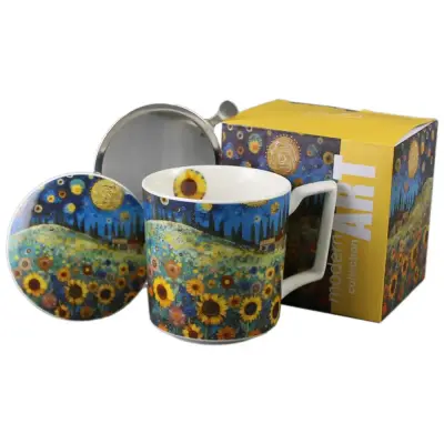 Cana portelan cu infuzor metalic si capac 450 ml, „sunflower field”, modern art